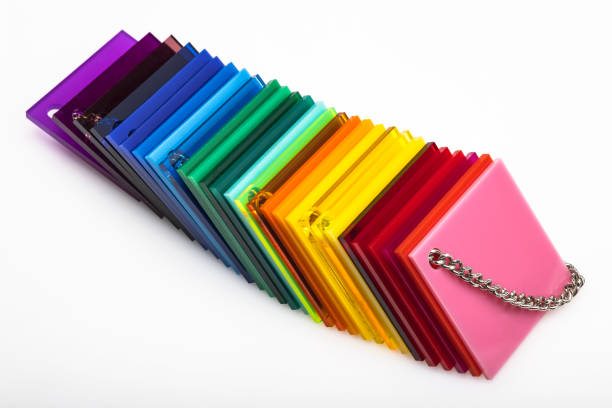 istock Colorful acrylic sheets plastic samples on white background , equipment for creativity and decoration 1345121764