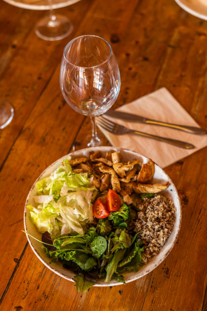 istock Healthy salads served in bowls on a wooden rustic surface 1345123006