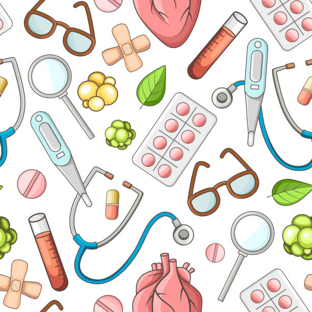 illustrazioni stock, clip art, cartoni animati e icone di tendenza di modello medico e sanitario senza soluzione di continuità. - backgrounds pill white background capsule