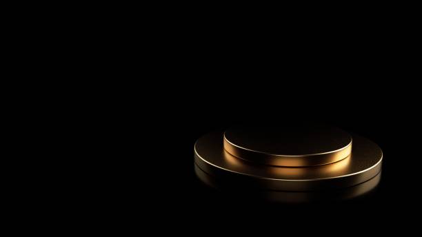 istock Golden Two Step Pedestal On Black Background - 3D Illustration 1345124498