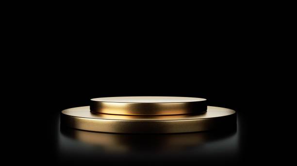 istock Golden Two Step Pedestal On Black Background - 3D Illustration 1345124500