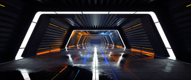 istock Futuristic, Modern Background. Cyber Tunnel, Underground With Neon Lights - 3D Illustration 1345124589