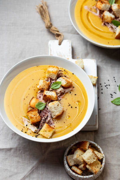 istock lentil cream soup with croutons and cumin 1345128371