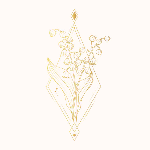 Hand drawn golden geometrical lily of the valley. Vector illustration for invitations and gift cards vector art illustration