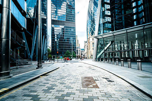 Empty street  View of The City of London Street in the Financial District
