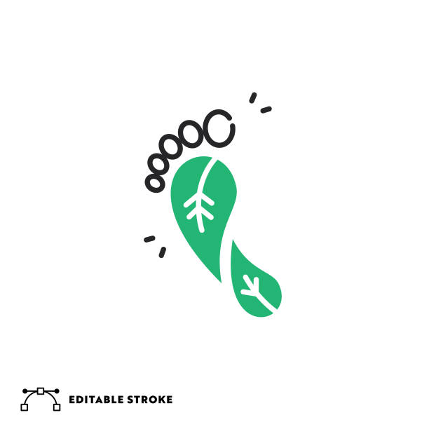 ilustrações, clipart, desenhos animados e ícones de ícone da linha plana de pegada de carbono com traçado editável - recycling carbon footprint footprint sustainable resources