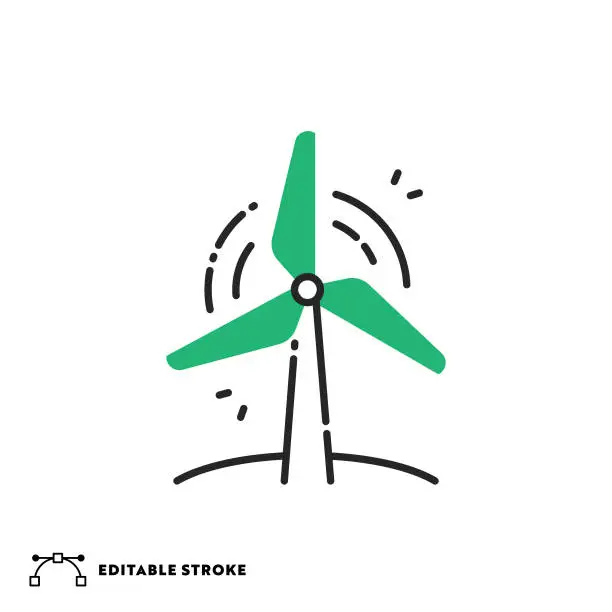 Vector illustration of Wind Turbine Flat Line Icon with Editable Stroke