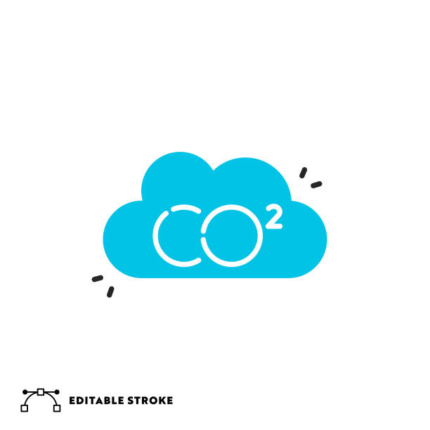 Carbon Emissions Flat Line Icon with Editable Stroke CO2 Emissions Single Icon with Editable Stroke co2 drawings stock illustrations