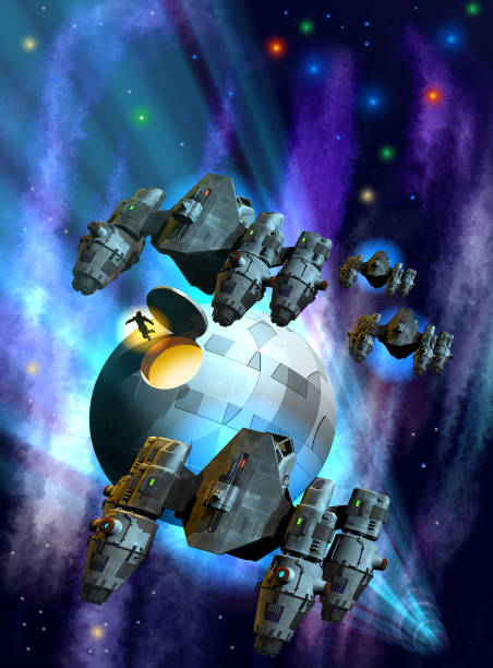 istock Spaceships' Patrol exploring a space station, 3d illustration 1345134393
