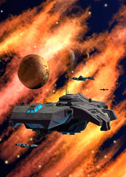 istock Spaceships' Patrol exploring alien planetary system, 3d illustration 1345134405