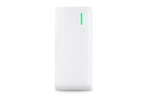 istock White portable charger with green light label isolated on a white background. Charger 1345135651