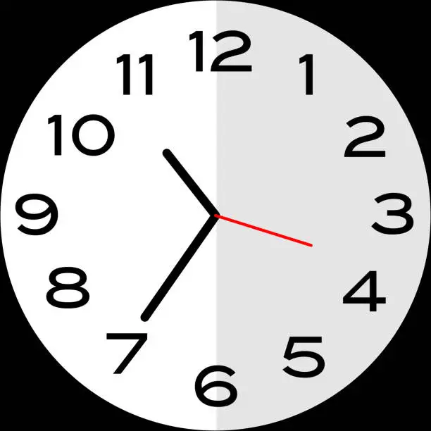 Vector illustration of 25 minutes to 11 o'clock or Twenty five minutes to eleven o'clock analog clock. Icon design use illustration flat design