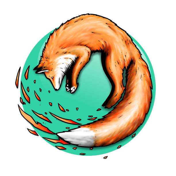 ilustrações de stock, clip art, desenhos animados e ícones de jumping fox with fiery tail - 4742