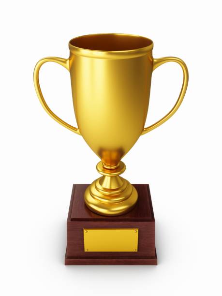 istock 3D Rendering Golden Award Trophy Cup isolated on white background 1345137494