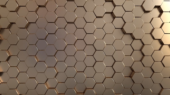 Abstract, Modern Golden Honeycomb, Hexagonal Background.
