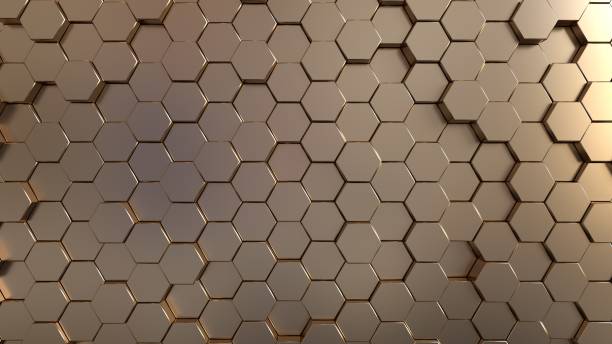 Abstract Golden Honeycomb Background - 3D Illustration Abstract, Modern Golden Honeycomb, Hexagonal Background. Hexagon stock pictures, royalty-free photos & images