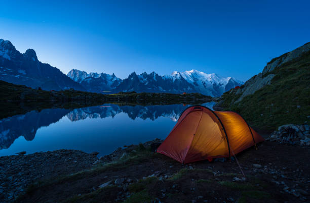 Campsite at Tour du Mont Blanc stock photo