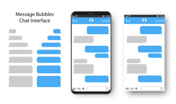 문자 메시지. 스마�트 폰, 휴대 전화 템플릿 현실적인 벡터 일러스트. 음성 거품. 토론 - have message stock illustrations