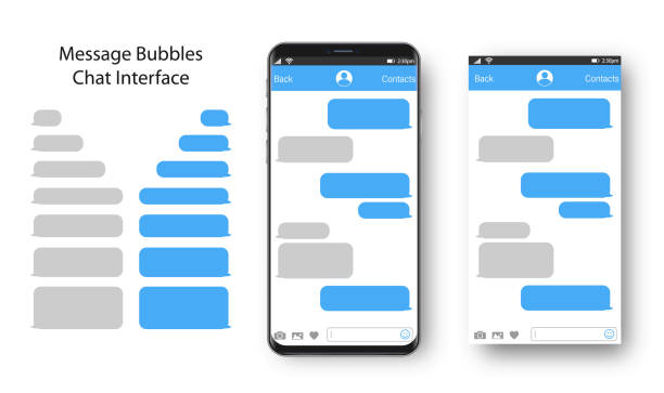 ilustrações de stock, clip art, desenhos animados e ícones de text messaging. smartphone, mobile phone template realistic vector  illustration. speech bubble. discussion - texto