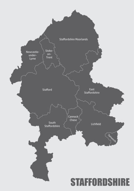 ilustrações, clipart, desenhos animados e ícones de mapa administrativo do condado de staffordshire - staffordshire