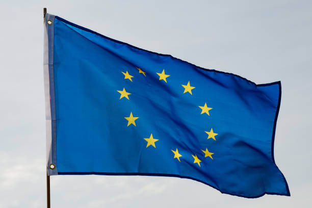 istock EU flag in the wind in the sky 1345144331