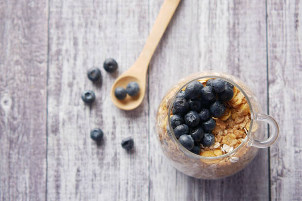 istock cereal breakfast and blue berry in bowl on table 1345146808