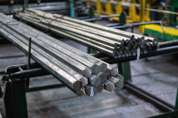 istock A bundle of hexagonal metal bars, steel mill products 1345148155
