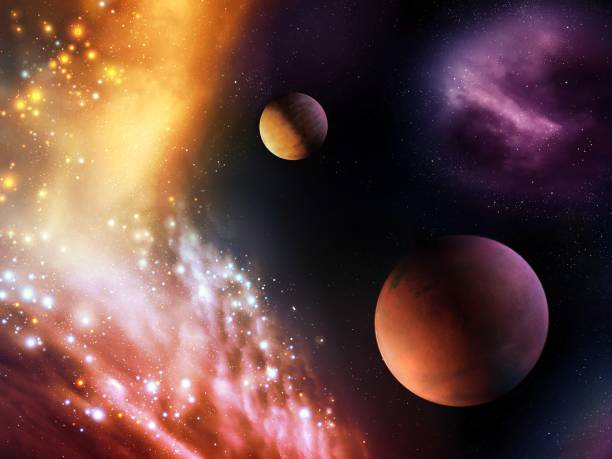 istock Planets in colorful space with nebulae and stars. 1345152375