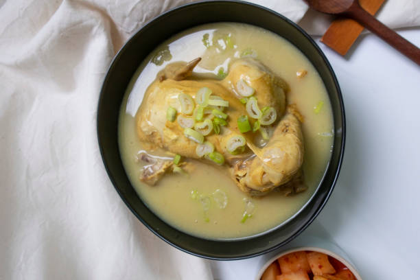 istock steaming samgyetang, chicken soup with ginseng korean food. 1345155641