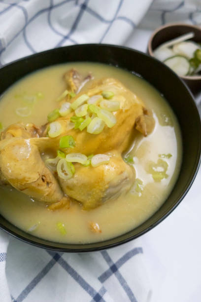 istock steaming samgyetang, chicken soup with ginseng korean food. 1345155654
