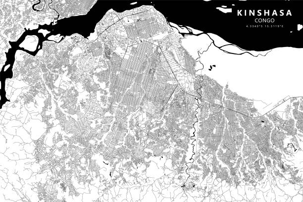 Kinshasa, Democratic Republic of the Congo Vector Map Poster Style topographic / Road map of Kinshasa, Democratic Republic of the Congo. Original map data is open data via © OpenStreetMap contributors. All maps are layered and easy to edit. Roads are editable stroke. kinshasa stock illustrations