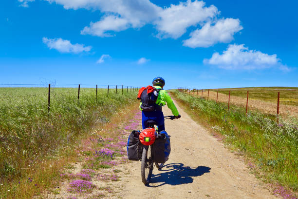 istock Biker at Via de la Plata way Extremadura Spain 1345162050