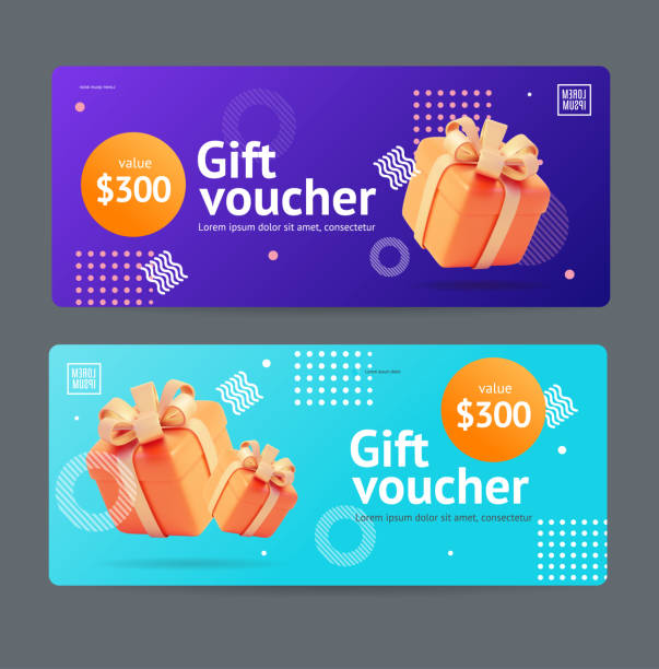 Gift Voucher Coupon Set with Realistic Detailed 3d Elements . Vector Gift Voucher Coupon Set with Realistic Detailed 3d Elements Include of Present Box . Vector illustration of Template Monetary Value Vouchers Coupons coupon stock illustrations