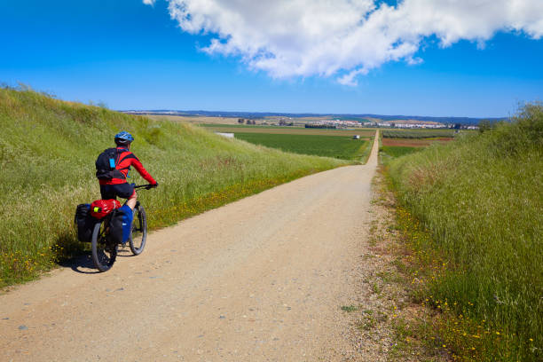 istock Biker at Via de la Plata way Andalusia Spain 1345162312
