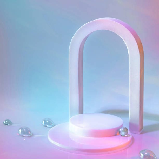istock empty scene with podium and arch on pastel background 1345163331