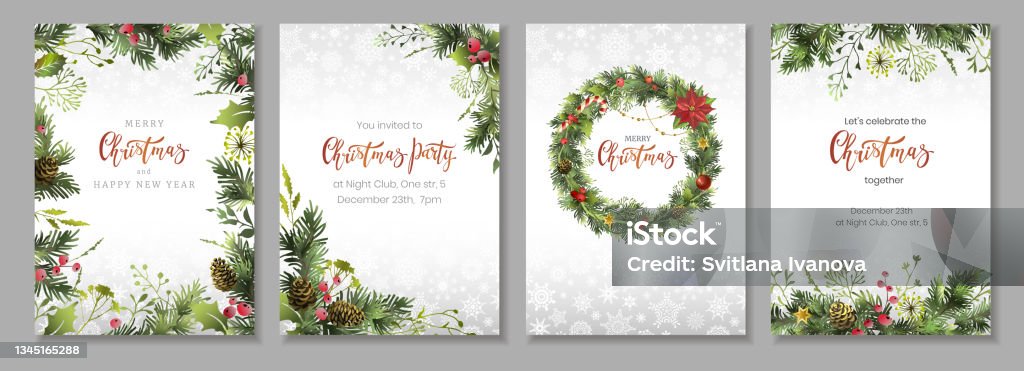 Merry Christmas Corporate Holiday cards, flyers and invitations. Floral festive frames and backgrounds design. - Royaltyfri Jul vektorgrafik
