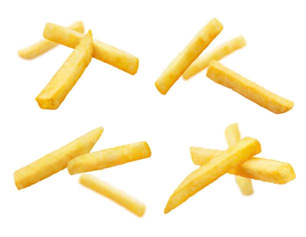 istock Flying potato fries collection on white 1345166645