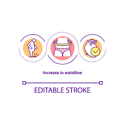 Increase in waistline concept icon. High blood pressure cause abstract idea thin line illustration. Gaining weight around abdominals. Vector isolated outline color drawing. Editable stroke