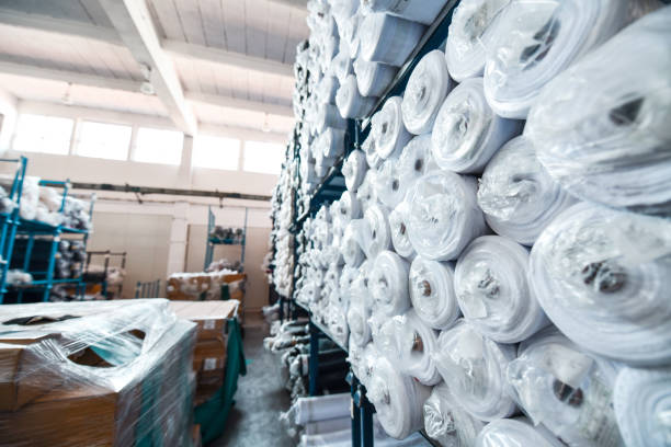 istock Cloth Rolls In Textile Factory Warehouse 1345170523