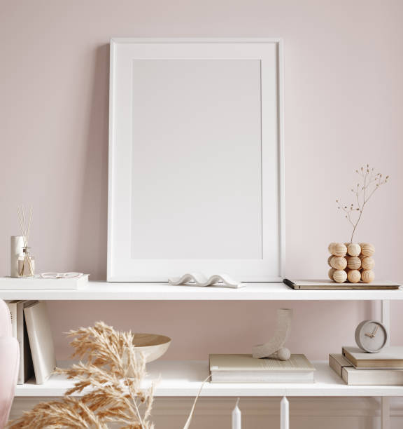 Frame mockup in modern feminine living room interior background