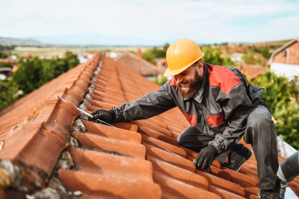 istock Bearded Male Worker Not Afraid Of Height While Measuring Tiles For Solar Panel Installment 1345173947