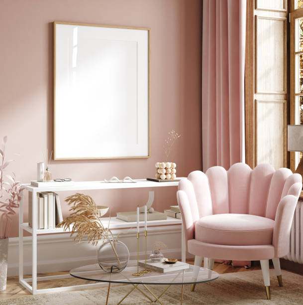 istock Frame mockup in modern feminine living room interior background 1345173954
