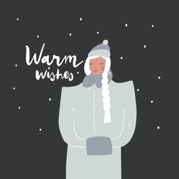 ilustraciones, imágenes clip art, dibujos animados e iconos de stock de personaje de dibujos animados dibujado a mano por la doncella de la nieve - ice maiden