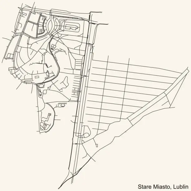 Vector illustration of Street roads map of the Stare Miasto district of Lublin, Poland