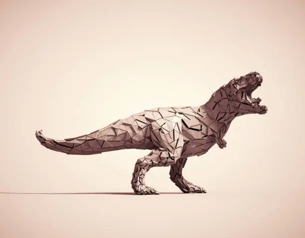 Abstract tyrannosaurus-rex made of wooden polygons. This is a 3d render illustration