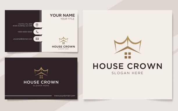 ilustrações de stock, clip art, desenhos animados e ícones de luxury house crown logo and business card template - investment real estate construction residential structure