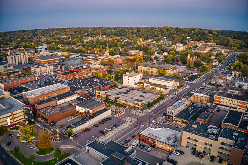 Aerial View of Mankato, Minnesota at Dusk