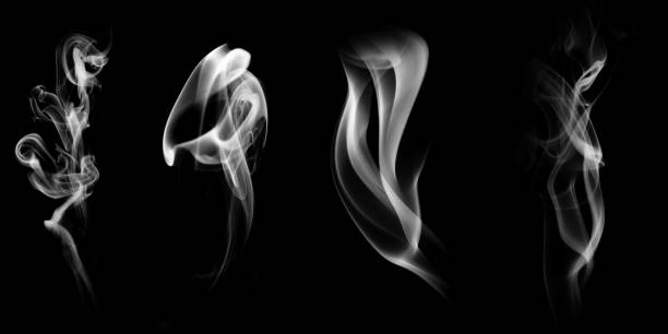 istock set of natural white smoke isolated on black background 1345183776