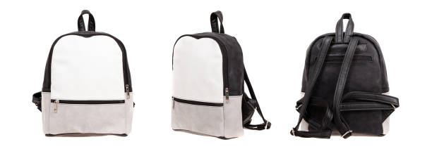 istock Leather modern handbag, backpack. Three sides. Isolated on white. Fashion bag. 1345185927