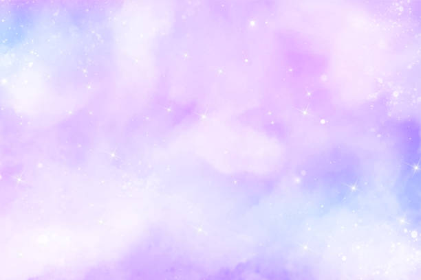 ilustraciones, imágenes clip art, dibujos animados e iconos de stock de fondo abstracto de galaxia de acuarela azul rosa. fantasía arco iris color pastel. nube de cielo de acuarela vectorial - purple